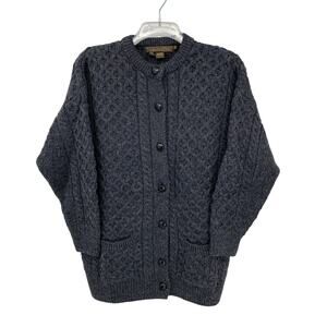Vintage Inis Crafts Fisherman Cardigan Sweater 100% Wool Womens M
